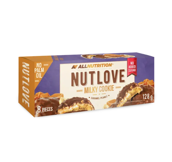 Küpsised NUTLOVE karamelli ja maapähklitega, kaetud piimašokolaadiga, SUHKRUVABA 128 g