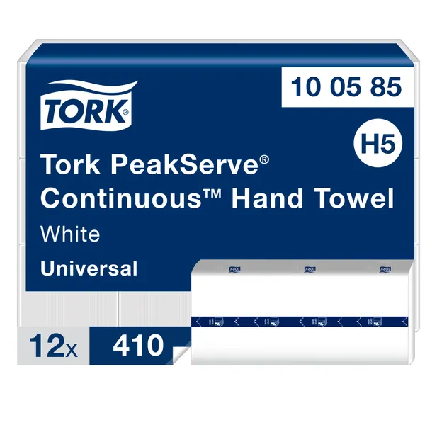 Lehtkäterätik 20,1 x 8 cm, 1-kihiline, valge, 410 tk, 100585, TORK PeakServe Continuous, H5