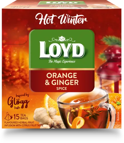 LOYD Puuviljamaitseline tee ,Hot Winter, apelsini ja ingveri , 15 x 3 g, püramiid kotis