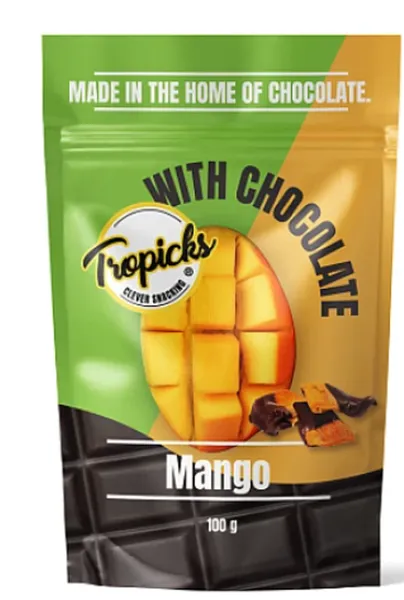 Mangotükid TROPICKS, šokolaadis, 100g