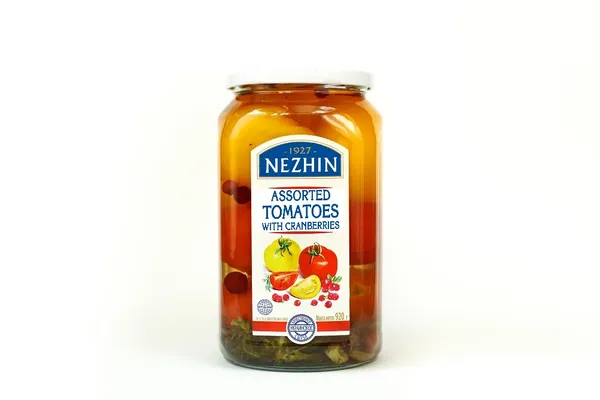 Tomāti, marinēti, dzeltenie un sarkanie NIZHYN ar dzērvenēm, 920g/524g