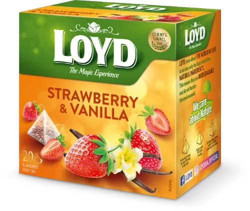 Augļu tēja LOYD Pyramids ar zemeņu un vaniļas garšu, 20x2 g