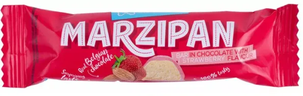 SKRĪVERU Marcipāna batoniņš šokolādē ar zemeņu garšu 40g