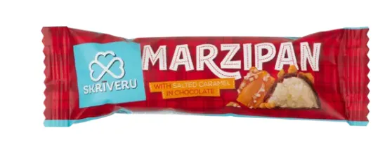 SKRĪVERU Marcipāns šokolādē ar sāļo karameli, batoniņš 40g