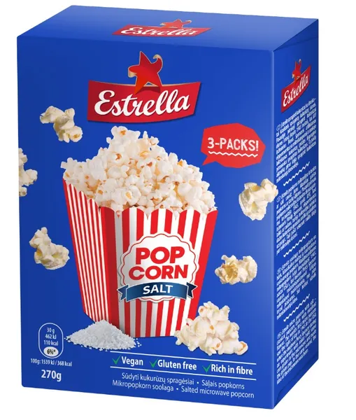 Mikropopkorn soolaga (3x90g), ESTRELLA, 270g