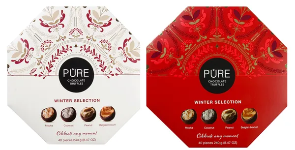 Piena šokolādes un šokolādes trifeļu izlase "Ziemas astoņstūris" 240g PURE