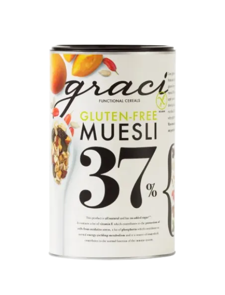 Müsli GRACI, 37% kuivatatud puuviljade ja seemnetega, rikastatud E-vitamiini ja mineraalidega, glute
