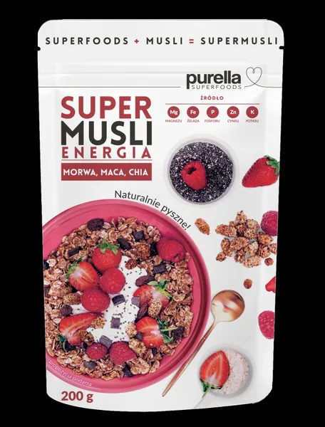 Müsli PURELLA, kuivatatud marjade, šokolaaditükkide ja seemnetega, 200g