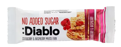 Musli batoniņš DIABLO, ar dzērveņu un aveņu garšu, bez cukura, 30g