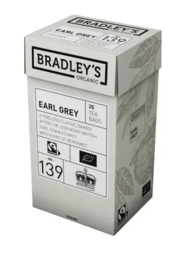 Must tee Bradley's Earl Grey 25tk FTO, teekott ümbrikus