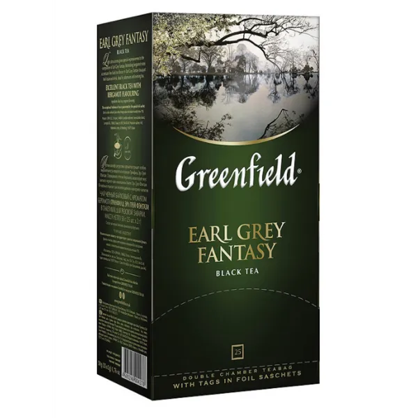 Must tee Earl Grey Fantasy, 2g x 25tk, teekott foolium ümbrikus, GREENFIELD