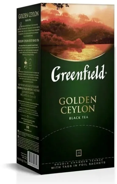 Must tee Golden Ceylon,  2g x 25tk,  teekott foolium ümbrikus, GREENFIELD