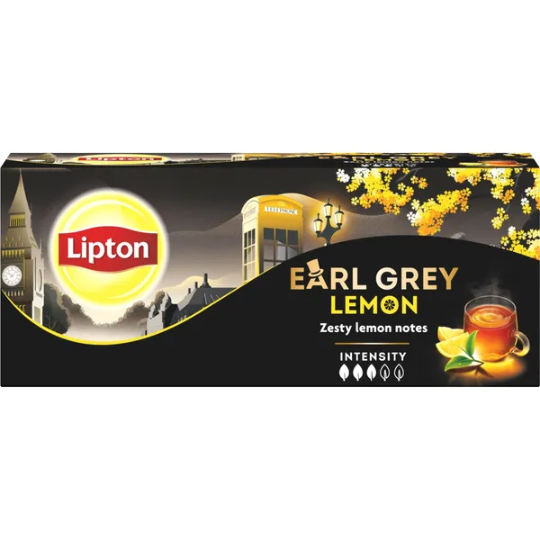 Must tee LIPTON, Earl Grey, Lemon, 25 tk/pakk, teekott