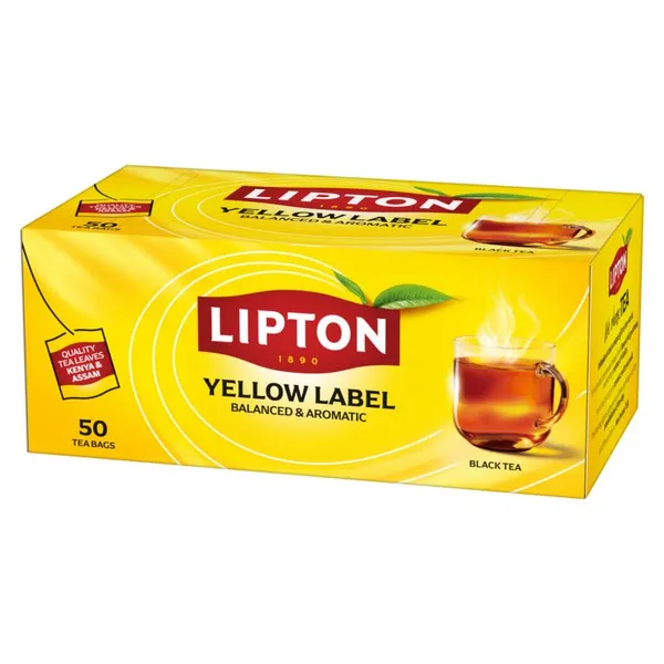 Must tee LIPTON, Yellow Label Express, paberkotis, 50 x 2 g, teekott ümbrikus