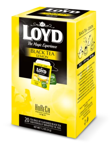 Must tee LOYD Horeca Lemon 20 x 2g, kahekambriline teekott ümbrikus