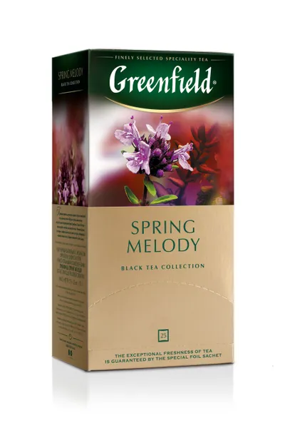 Must tee Spring melody, 1,5g x 25tk, teekott foolium ümbrikus, GREENFIELD