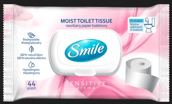 Niiske tualettpaber SMILE Sensitive täiskasvanutele, 44tk