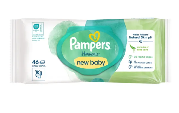 Mitrās salvetes PAMPERS Harmonie New Baby, Plastic Free, 46 gab.