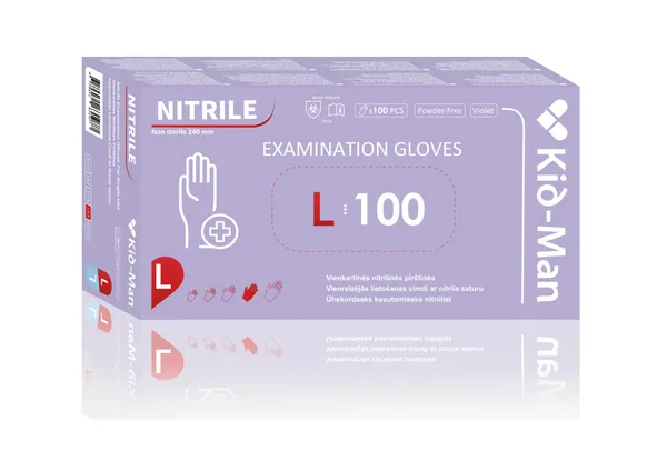Nitriilkindad puudrita, suurus L, lillad,  ühekordsed, KID-MAN, 100 tk