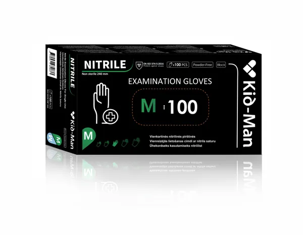 Nitriilkindad puudrita, suurus M, mustad, ühekordsed, KID-MAN, 100 tk