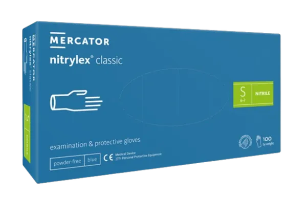 Nitriilkindad puudrita, suurus S, sinised, ühekordsed,  NITRYLEX Classic, 100tk