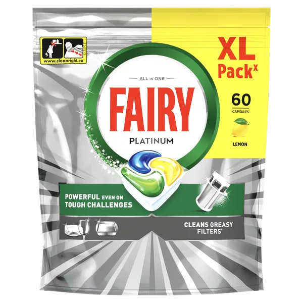 Nõudepesumasina kapslid Platinum Lemon, FAIRY, 60 tk