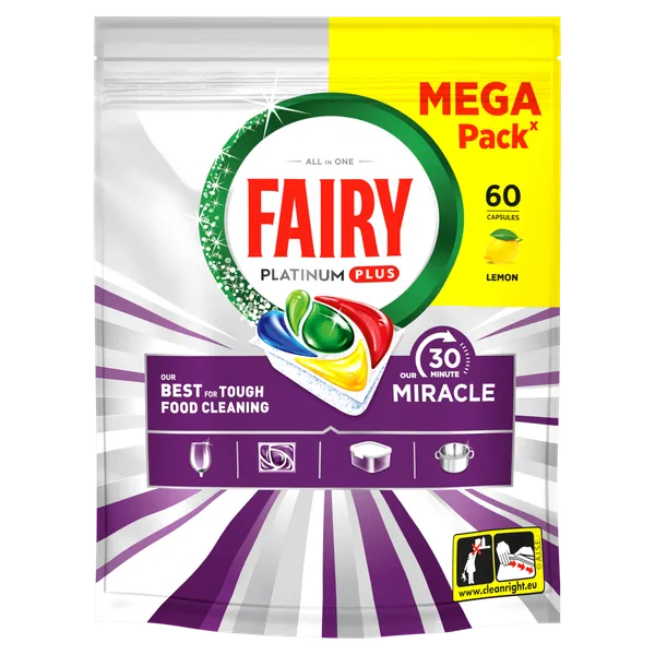 Nõudepesumasina kapslid Platinum+ Lemon Miracle, FAIRY, 60 tk
