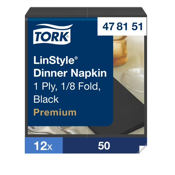 Õhtusöögusalvrätikud 1/8 volditud 39 x 39 cm, 50 tk., 8F, must, 478151, TORK LinStyle