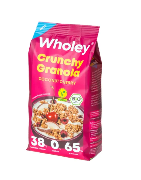 Ökoloogiline granola WHOLEY kirsside ja kookospähkliga, 300g, DE-ÖKO-034