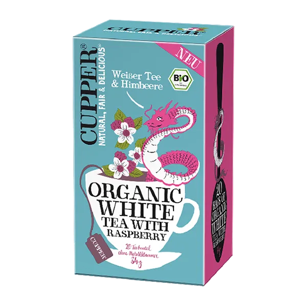 Orgaaniline valge tee CUPPER vaarika 34g, 20tk teekott