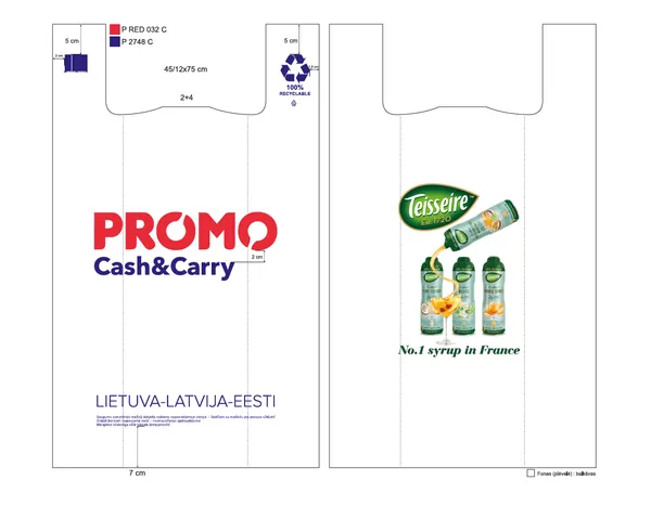 Ostukott PROMO Cash&Carry (logo Teisseire), HDPE 45/12x75cm