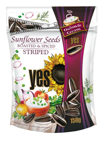 Päevalilleseemned Y.E.S., koore-sibulamaitselised, triibulised, 150g