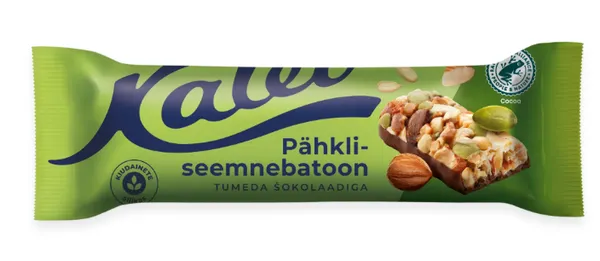 Pähkli-seemnebatoon KALEV, tumeda šokolaadiga, 40g