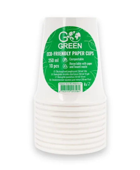 Papptopsid GO GREEN ökoloogilised, 250ml, 10tk/pakk, valged