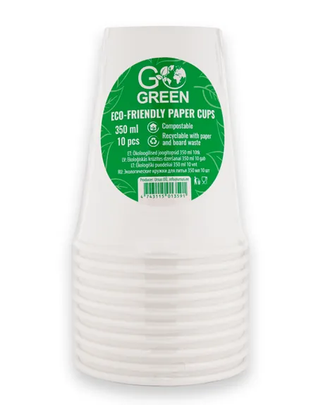 Papptopsid GO GREEN ökoloogilised, 350ml, 10tk/pakk, valged