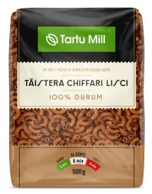 Pasta TARTU MILL, Chiffari Lisci Nr.183, täistera, durum, 500g