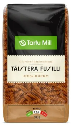 Pasta TARTU MILL, Fusilli Nr.133 (spiraal), täistera, durum, 500g