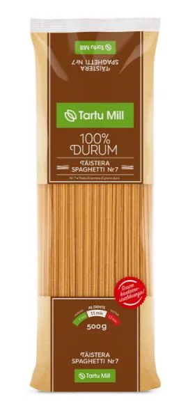 Pasta TARTU MILL, Spagetid Nr.7, durum, täistera, 500 g