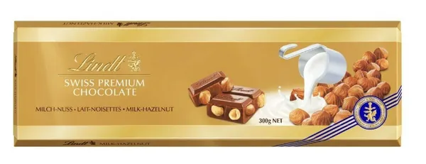 Piena šokolāde LINDT ar lazdu riekstiem, 300g