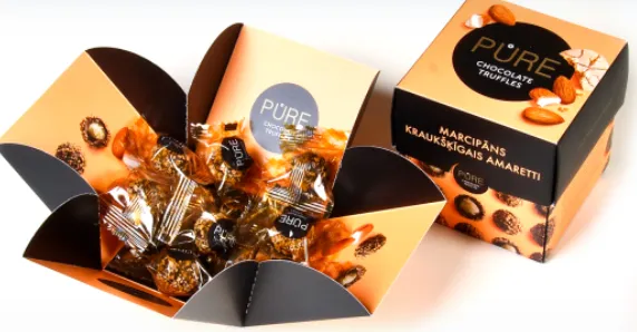 Piimašokolaadi trühvlid PURE martsipanikreemitäidise ja krõbeda amarettiküpsise dekooriga 96g