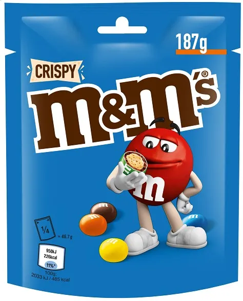 Piimašokolaadinööbid M&M`s värvilises glasuuris, Crispy 187g