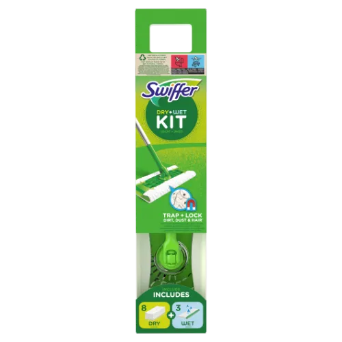 Põrandapuhastuskomplekt SWIFFER vars+puhastuslapid, kuivad 8tk, niisked 3tk