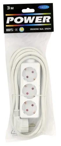 POWER Pikendusjuhe 3,0m, 3pesa, max 3500W, valge
