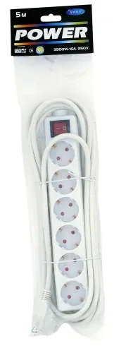 POWER Pikendusjuhe 5,0m, 6pesa, max3500W, valge