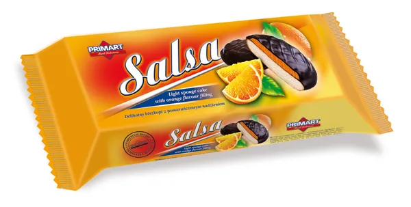 PRIMART Salsa Biskviitküpsised, apelsinimaitselise täidisega, glasuuriga, 130 g