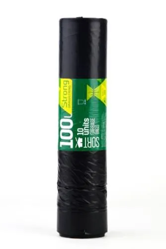 Prügikotid 100 L, must, nööriga, SORTEX, LDPE, 35 mic, 10tk