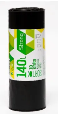 Prügikotid SORTEX, Must LDPE 35mk 140L, 10tk