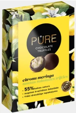 PURE tumeda šokolaadi trühvlid krõbeda sidrunimeringa kreemi täidisega, 148g