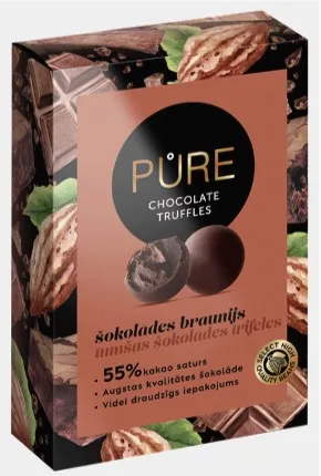 PURE tumeda šokolaadi trühvlid šokolaadibrownie kreemi täidisega, 148g