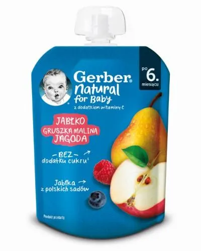 Biezenis GERBER ar āboliem, persikiem, avenēm un mellenēm tūbiņā, no 6 mēn., 80g